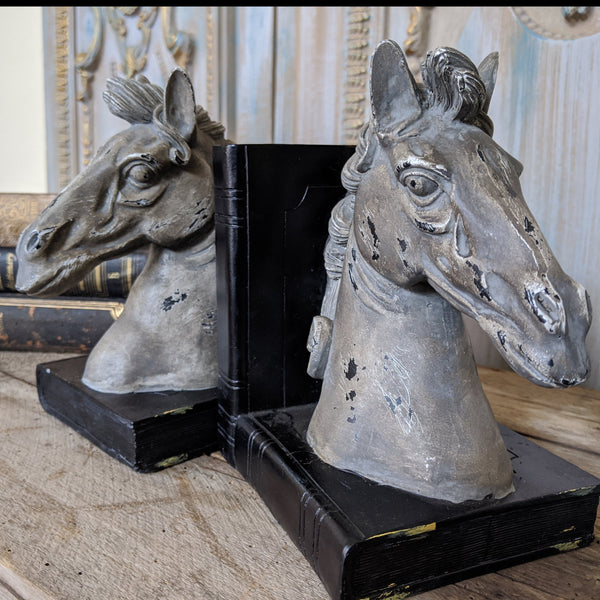 New Grey & Black HORSE Head Vintage Style Ornate Shabby Chic Rustic Shelf Tidy BookEnds Book Stop