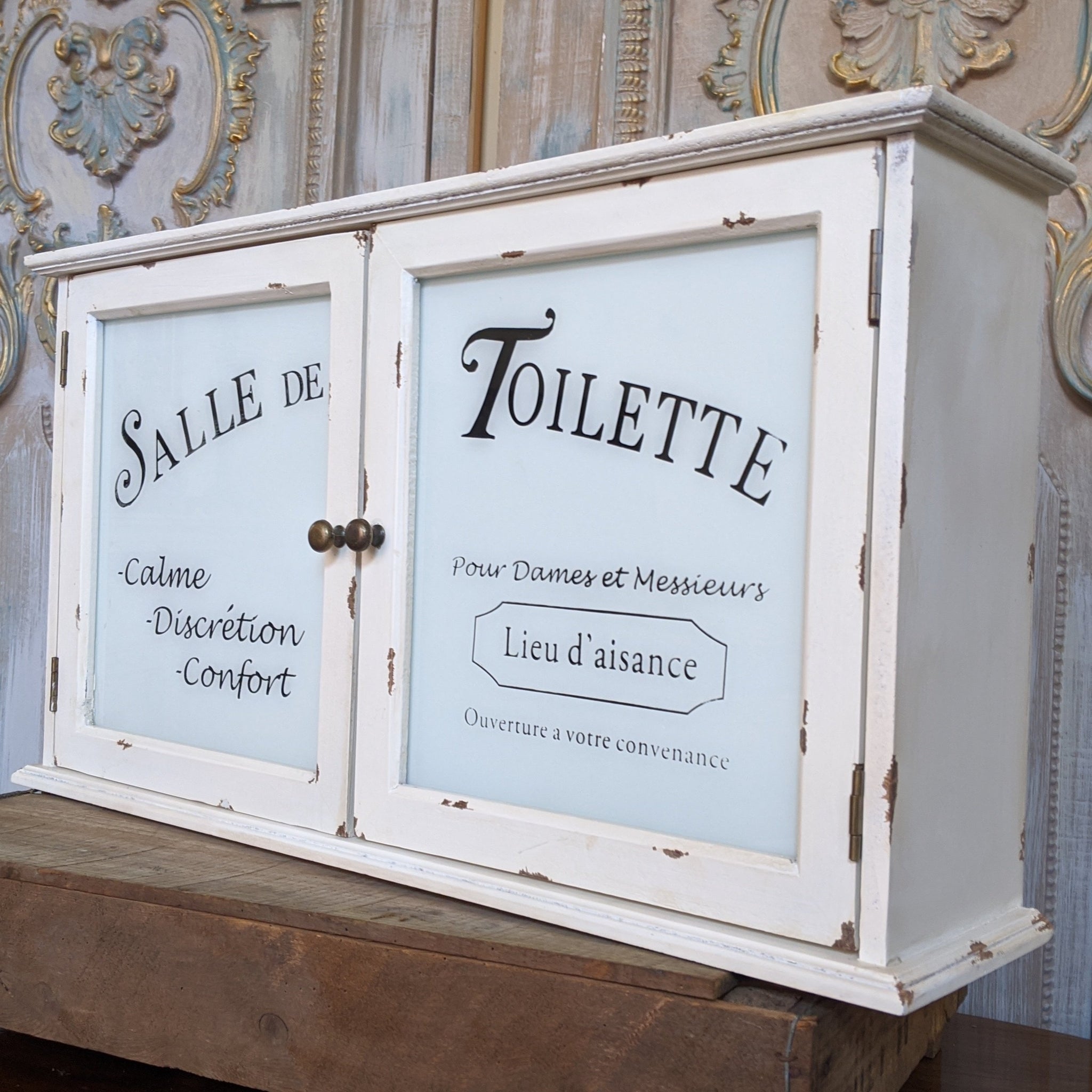 New VINTAGE French Shabby Chic Glass Wall BATH Medicine Cabinet Cupboard Unit
