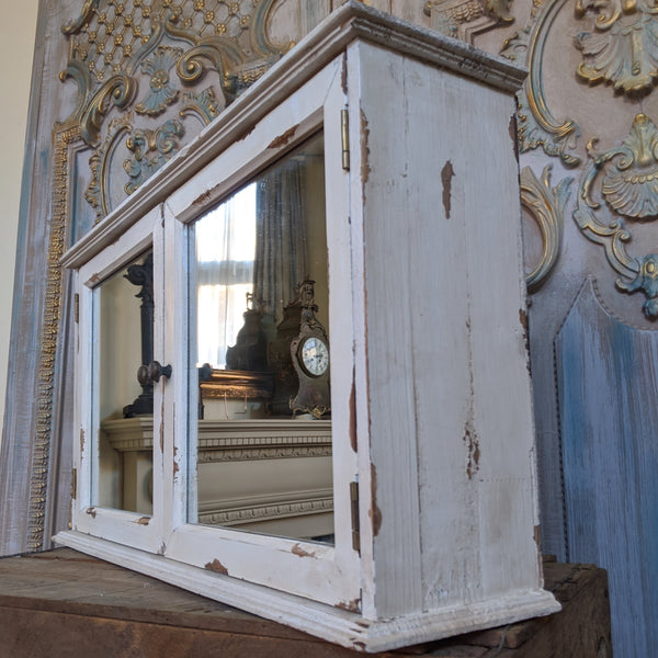 New VINTAGE French Cream Shabby Chic Rustic Wall BATH Mirror Cabinet Cupboard Unit