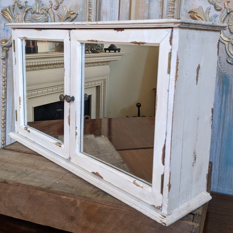 New VINTAGE French Cream Shabby Chic Rustic Wall BATH Mirror Cabinet Cupboard Unit