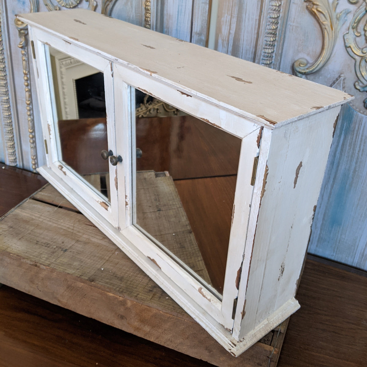 New VINTAGE French Cream Shabby Chic Rustic Wall BATH Mirror Cabinet C ...