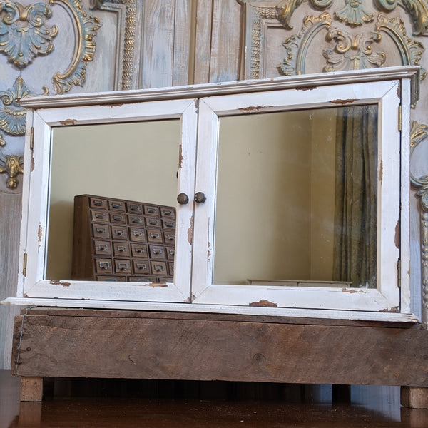 New VINTAGE French Cream Shabby Chic Rustic Wall BATH Mirror Cabinet Cupboard Unit