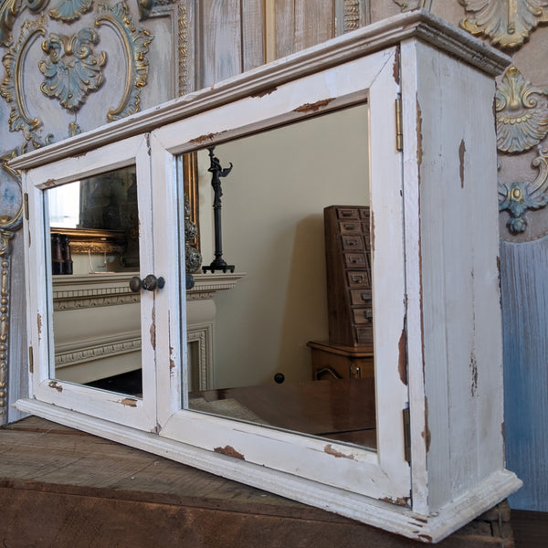 New VINTAGE French Cream Shabby Chic Rustic Wall BATH Mirror Cabinet Cupboard Unit
