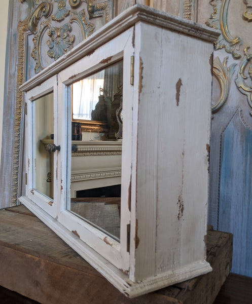 New VINTAGE French Cream Shabby Chic Rustic Wall BATH Mirror Cabinet Cupboard Unit