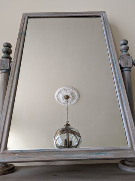 Antique Victorian Mahogany GREY Shabby Chic French Louis Freestanding SWIVEL Dressing Table Overmantel Mirror