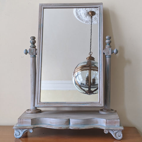 Antique Victorian Mahogany GREY Shabby Chic French Louis Freestanding SWIVEL Dressing Table Overmantel Mirror