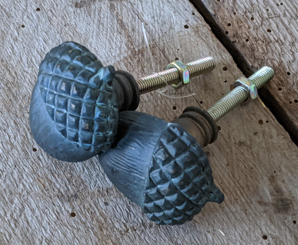 NEW French Vintage Verdigris ACORN Nut Shabby Chic Metal Rustic Door Drawer Knob Pull