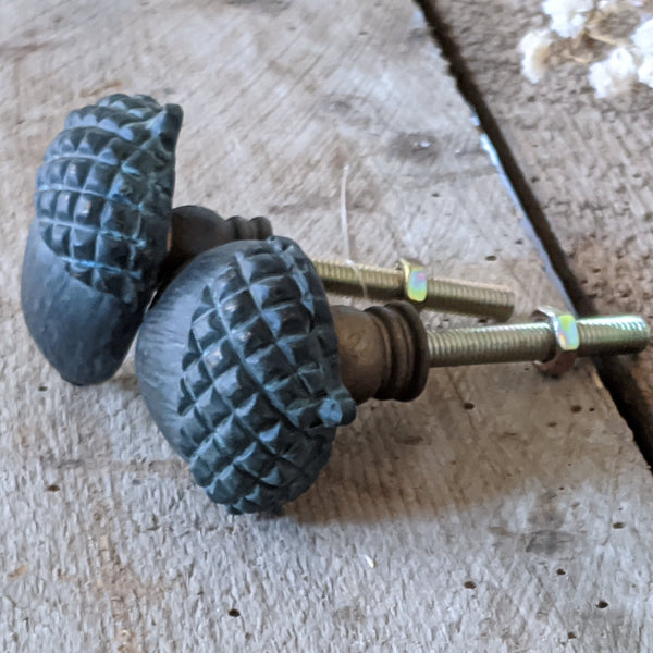 NEW French Vintage Verdigris ACORN Nut Shabby Chic Metal Rustic Door Drawer Knob Pull
