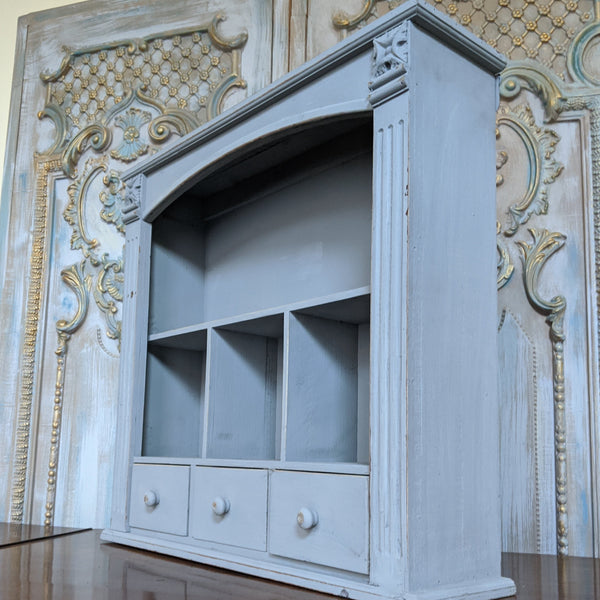 New VINTAGE Grey French Shabby Chic Bookcase Shelf Cabinet Drawers Unit Storage