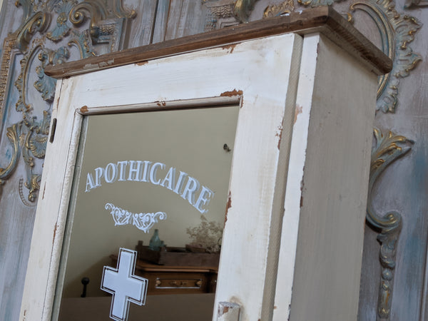 New VINTAGE French CREAM Mirror APOTHECARY Medicine Shabby Chic Bath Cabinet Cupboard