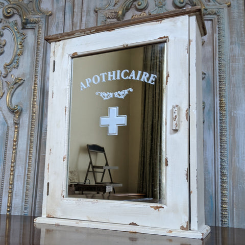 New VINTAGE French CREAM Mirror APOTHECARY Medicine Shabby Chic Bath Cabinet Cupboard