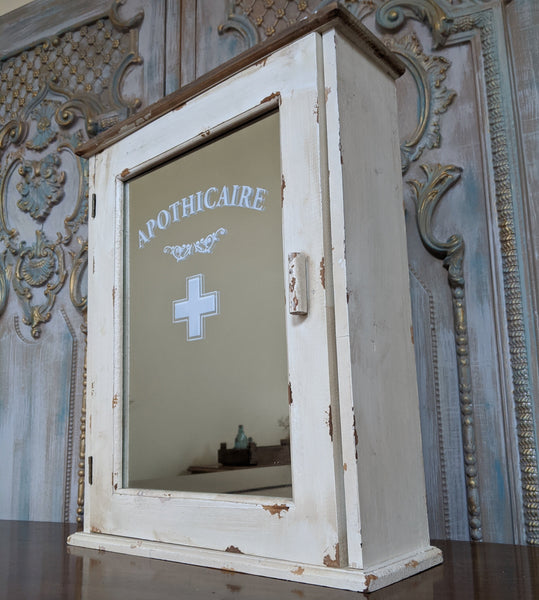 New VINTAGE French CREAM Mirror APOTHECARY Medicine Shabby Chic Bath Cabinet Cupboard