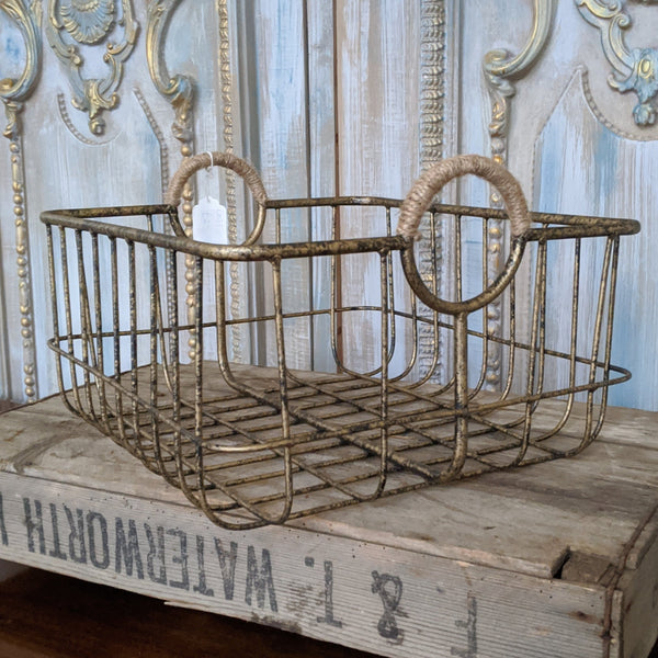 NEW French Vintage Shabby Chic Metal GOLD Hanging ROPE Storage Display Basket