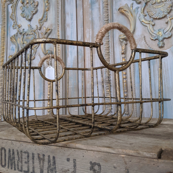 NEW French Vintage Shabby Chic Metal GOLD Hanging ROPE Storage Display Basket