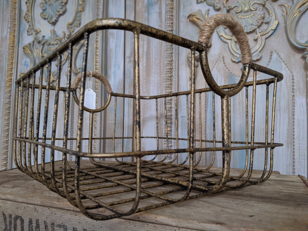 NEW French Vintage Shabby Chic Metal GOLD Hanging ROPE Storage Display Basket