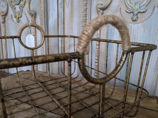 NEW French Vintage Shabby Chic Metal GOLD Hanging ROPE Storage Display Basket