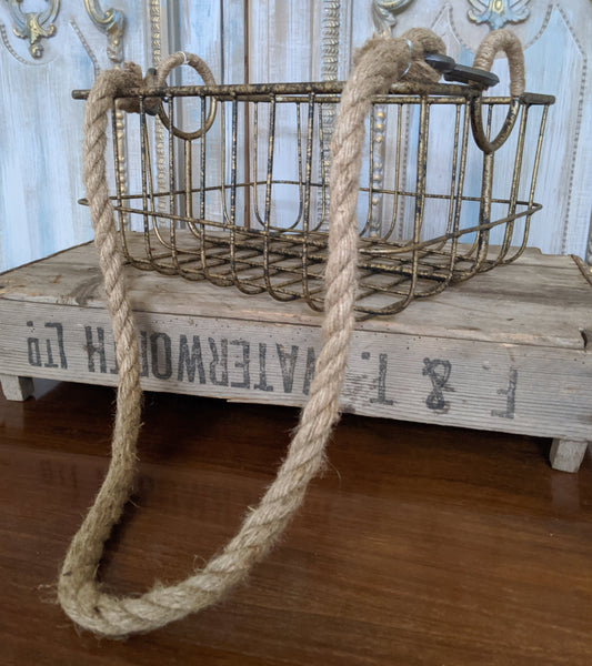 NEW French Vintage Shabby Chic Metal GOLD Hanging ROPE Storage Display Basket