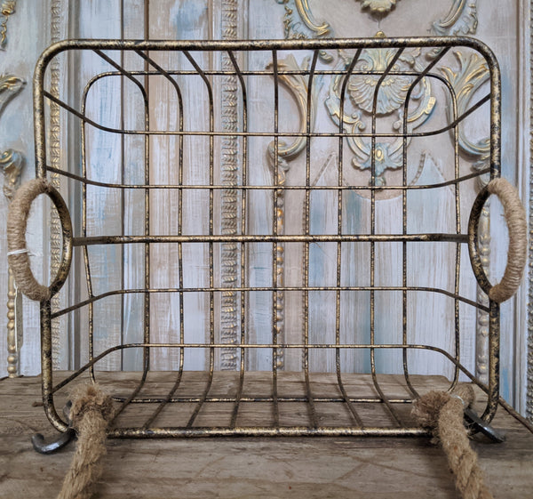 NEW French Vintage Shabby Chic Metal GOLD Hanging ROPE Storage Display Basket