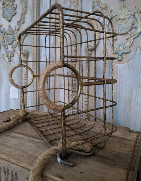 NEW French Vintage Shabby Chic Metal GOLD Hanging ROPE Storage Display Basket