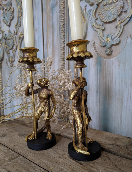 New Vintage French Style Shabby Chic GOLD MONKEY Candlestick Candle Holder