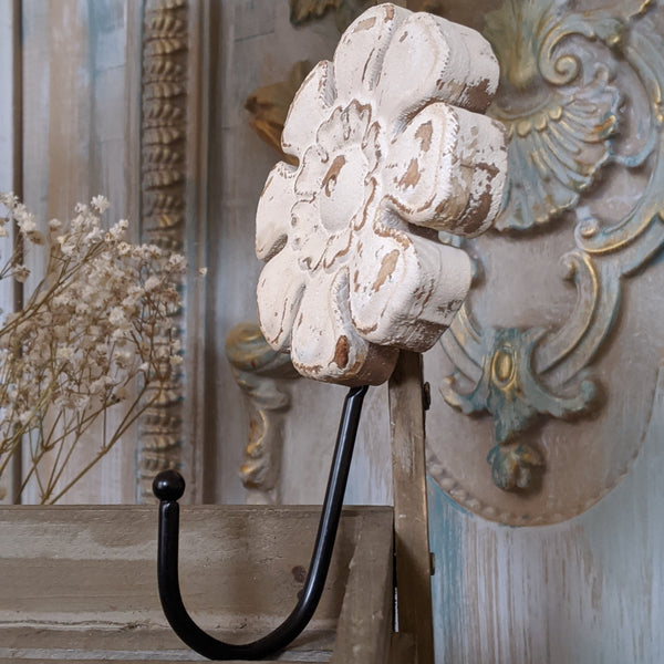 NEW French Vintage CREAM Flower Wall Door Coat Towel HOOK Shabby Chic Rustic