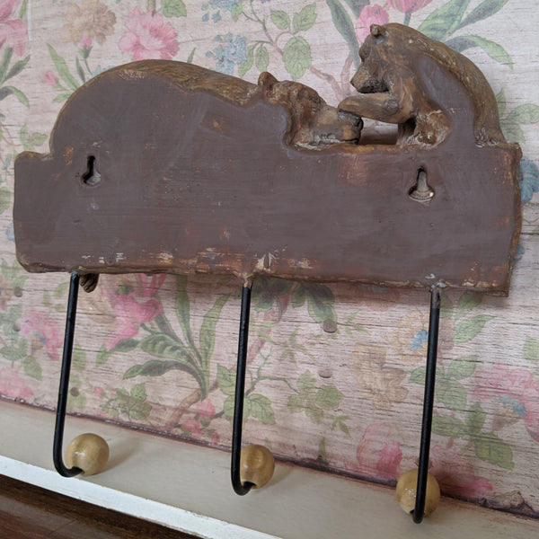 New Mother & Baby BEAR Shabby Chic Rustic Wall Door 3 Coat HOOKS