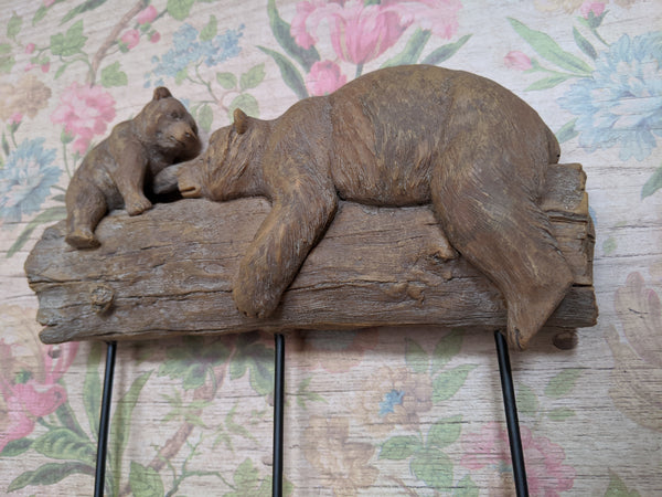 New Mother & Baby BEAR Shabby Chic Rustic Wall Door 3 Coat HOOKS