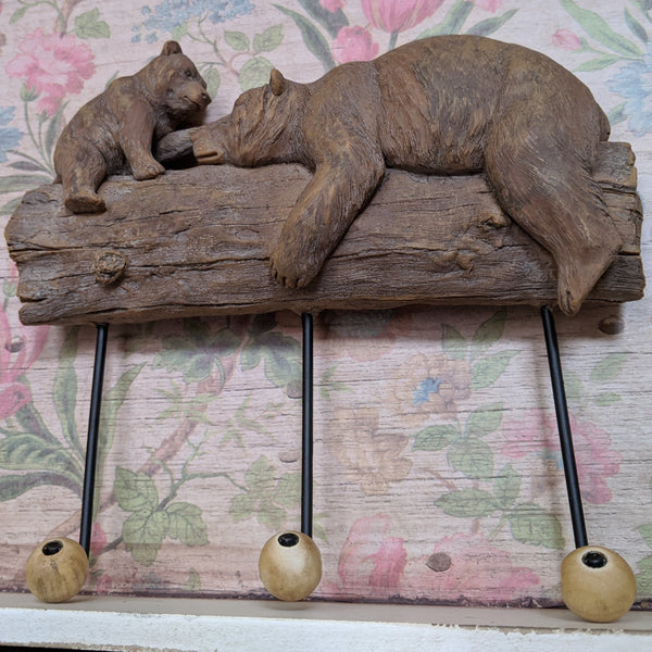 New Mother & Baby BEAR Shabby Chic Rustic Wall Door 3 Coat HOOKS