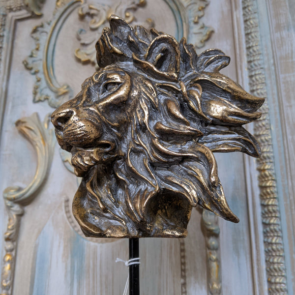 New Ornate LIONS Head Gold BUST On Stand Rustic Vintage Style