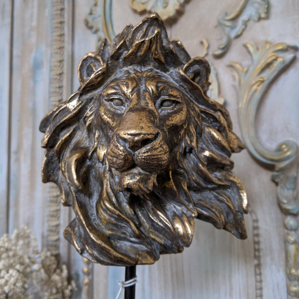 New Ornate LIONS Head Gold BUST On Stand Rustic Vintage Style