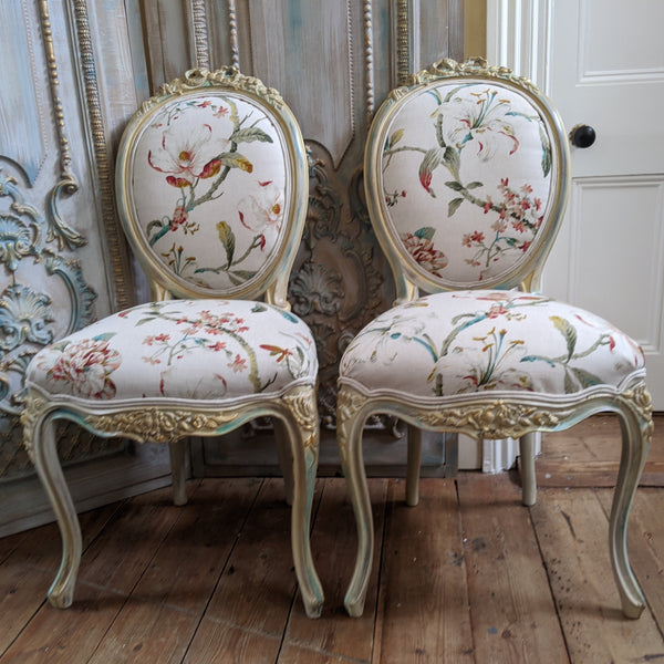 FRENCH LOUIS Shabby Chic Cream Carved Floral LINEN Hall Boudoir Chair