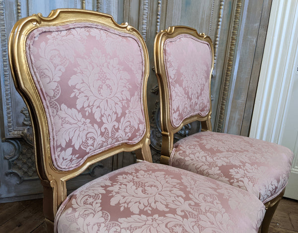 Antique FRENCH Louis Shabby Chic GOLD & Dusky Pink Carved Hall Boudoir Parlour Dining Chair