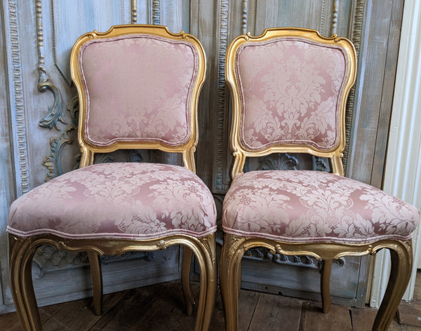 Antique FRENCH Louis Shabby Chic GOLD & Dusky Pink Carved Hall Boudoir Parlour Dining Chair