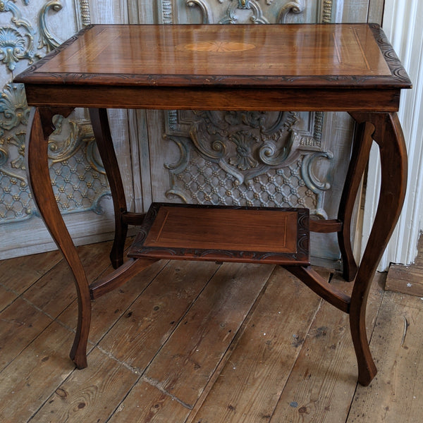 Antique Edwardian INLAID Walnut Wood Occasional Side Lamp Table 