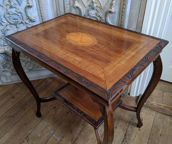 Antique Edwardian INLAID Walnut Wood Occasional Side Lamp Table 
