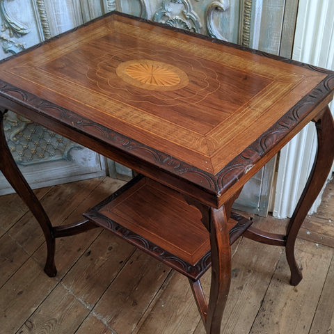 Antique Edwardian INLAID Walnut Wood Occasional Side Lamp Table