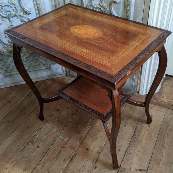 Antique Edwardian INLAID Walnut Wood Occasional Side Lamp Table 