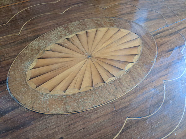 Antique Edwardian INLAID Walnut Wood Occasional Side Lamp Table 