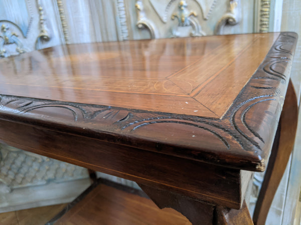 Antique Edwardian INLAID Walnut Wood Occasional Side Lamp Table 