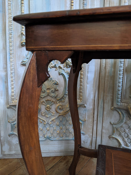 Antique Edwardian INLAID Walnut Wood Occasional Side Lamp Table 