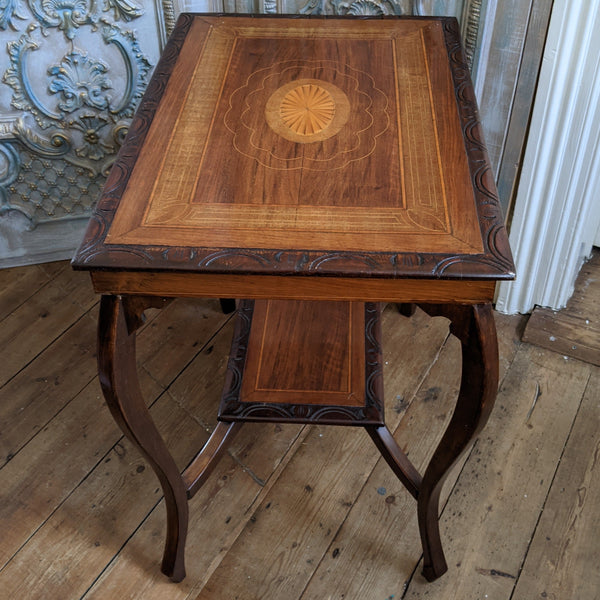 Antique Edwardian INLAID Walnut Wood Occasional Side Lamp Table 