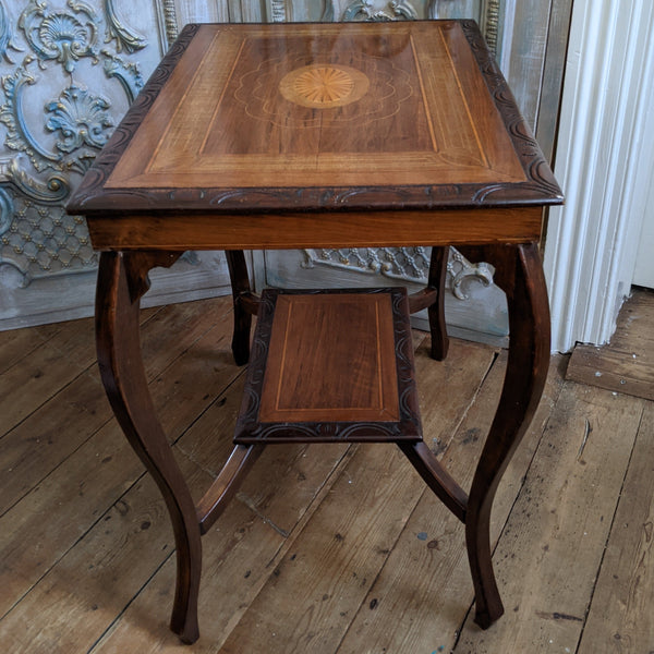 Antique Edwardian INLAID Walnut Wood Occasional Side Lamp Table 