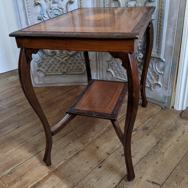 Antique Edwardian INLAID Walnut Wood Occasional Side Lamp Table 