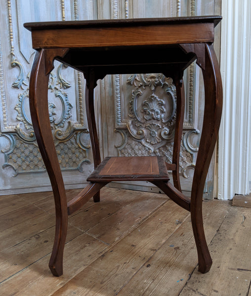 Antique Edwardian INLAID Walnut Wood Occasional Side Lamp Table 