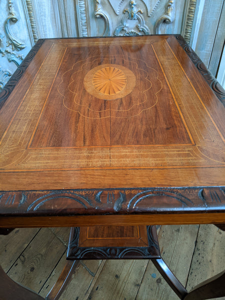Antique Edwardian INLAID Walnut Wood Occasional Side Lamp Table 