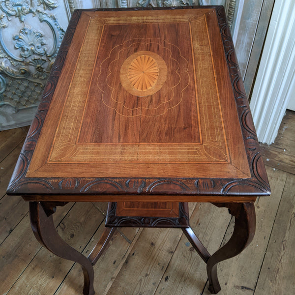 Antique Edwardian INLAID Walnut Wood Occasional Side Lamp Table 