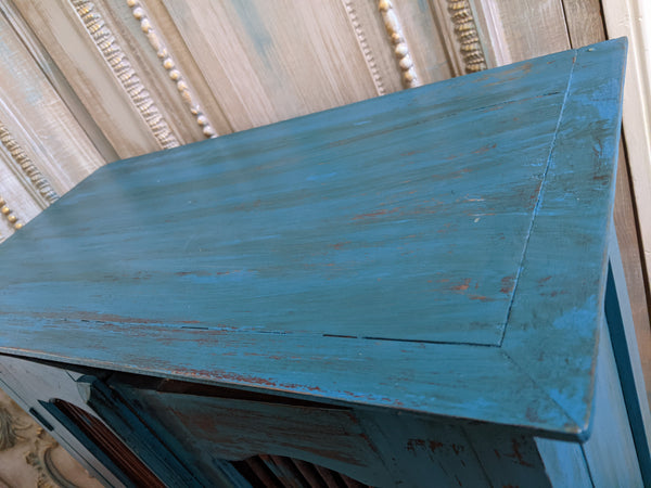 Vintage INDIAN Painted Hardwood TEAL Blue Rustic Cabinet Cupboard Sideboard Unit