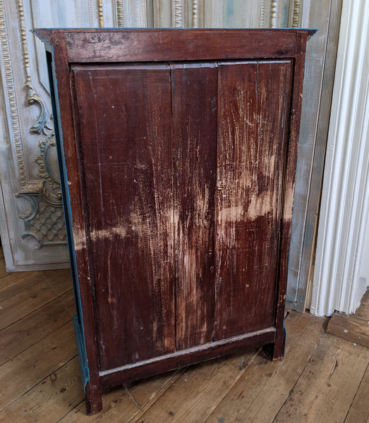 Vintage INDIAN Painted Hardwood TEAL Blue Rustic Cabinet Cupboard Sideboard Unit