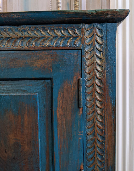 Vintage INDIAN Painted Hardwood TEAL Blue Rustic Cabinet Cupboard Sideboard Unit