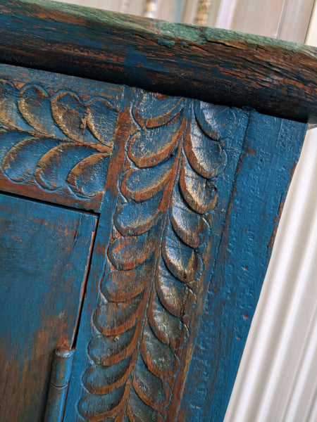 Vintage INDIAN Painted Hardwood TEAL Blue Rustic Cabinet Cupboard Sideboard Unit